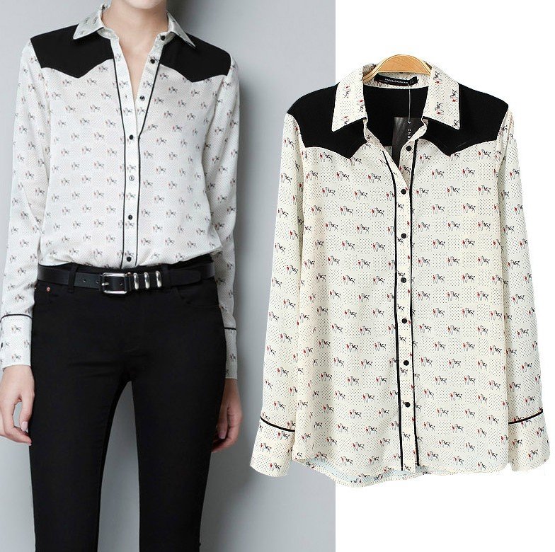 Free shopping  Woman fashion mosaic Floral Shirt TB 2133