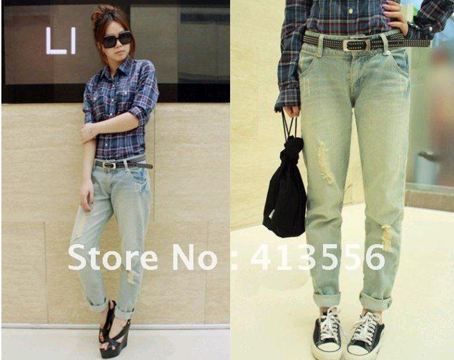 free shoppng Temperament wild tide of new women's Europe and the wind holes in jeans pants collapse ow425