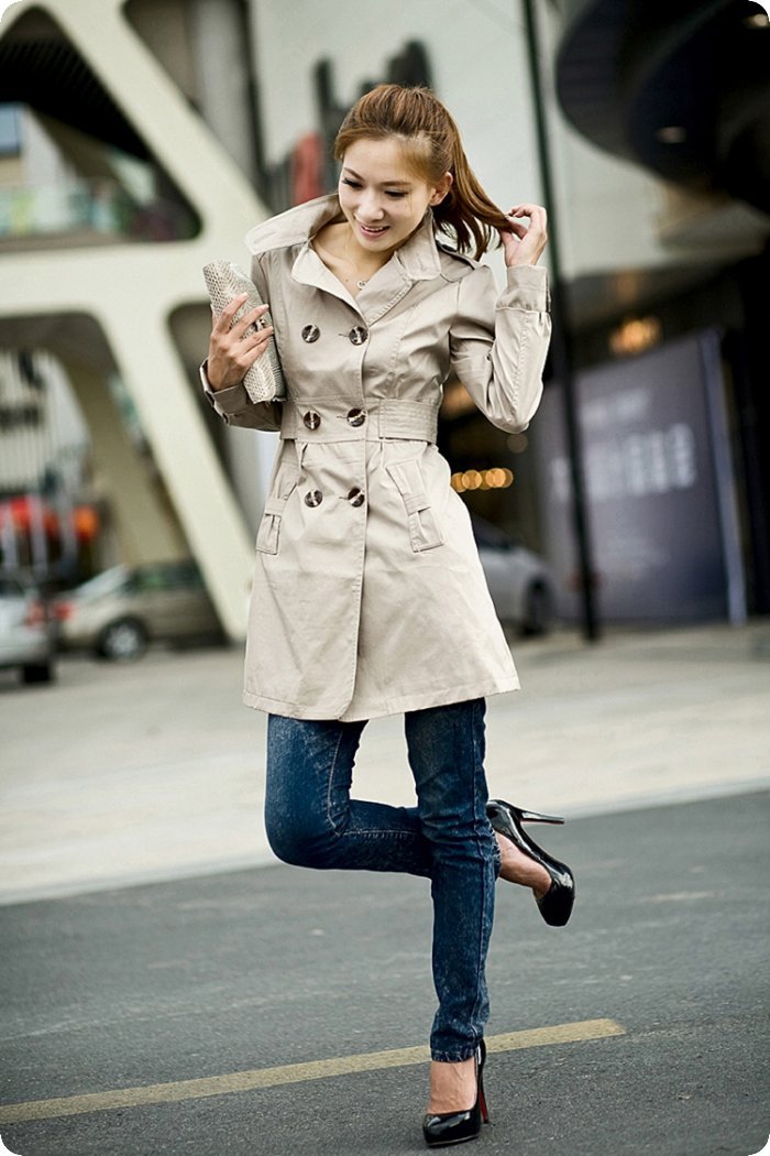 Free sipping  2012 autumn and winter fashion women's slim casual double breasted trench outerwear