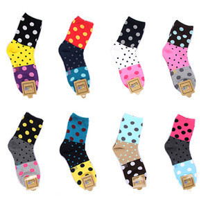 Free Size socks candy color patchwork dot polka dot cartoon cotton socks women's sock