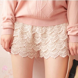 Free trousers pants multi-layer crochet hook needle cutout lace decoration elastic cake shorts basic skirt pants safety 9609