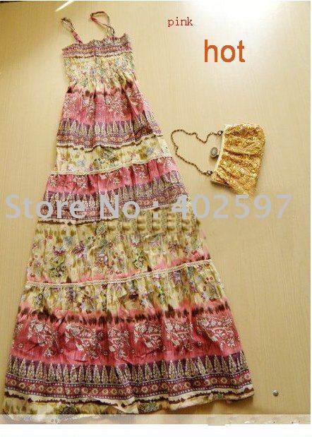 frees hipping~ Hot sale  New Arrivel Bohemia dress, cotton long braces skirt gold lace spaghetti strap dress
