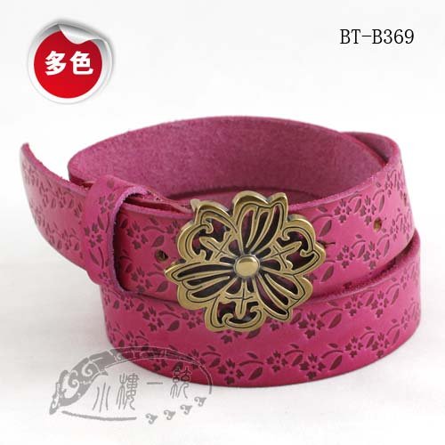 Freeship Women Flower Buckle Embossed Genunine Leather 1.1" Casual Jean Belt fashion belts asBT-B369sa