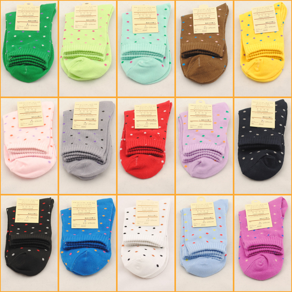 freeshippig-10pcs/lot wholesale Socks women's dot knee-high stockinets cute socks autumn and winter candy color socks