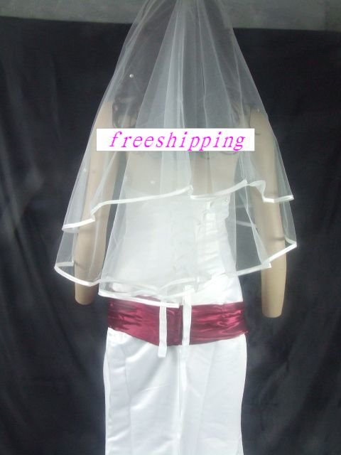 freeshipping 1 tier Bridal White Wedding veil fingertip satin -1i