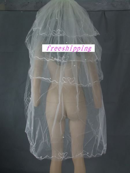 freeshipping 1 tier Bridal White Wedding veil fingertip satin -4f