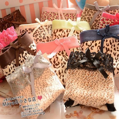 Freeshipping 100% Cotton Sexy Leopard Print Women's Panties Lace Bowknot Various Patterns Women's Briefs Women's Underwear Hot