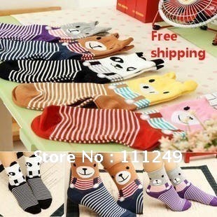 Freeshipping (10pieces/lot) Cute candy-color cartoon red pandas cotton socks female models in tube socks