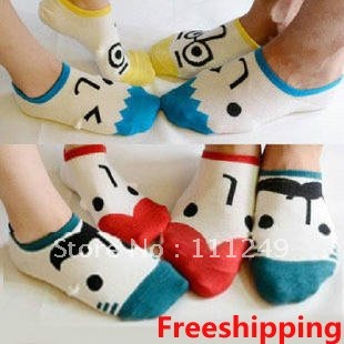 Freeshipping (10pieces/lot) The Korean cute expression socks cotton men and women couple invisible socks cartoon socks