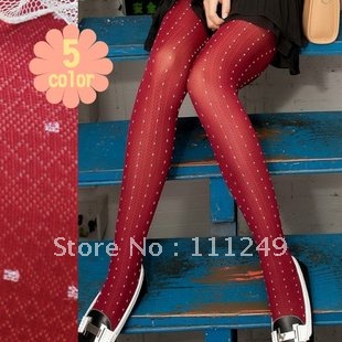Freeshipping (1piece/lot) 2012 autumn and winter new white dots rhombus plaid pantyhose anti-snagging
