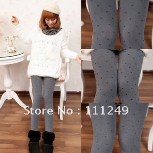 Freeshipping (1piece/lot) Bow love dot charcoal thickened jacquard nine points bottoming tights velvet warm gray