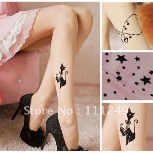 Freeshipping (1piece/lot)  Japanese cute cat pattern right ankle sweet fake tattoo was thin pantyhose