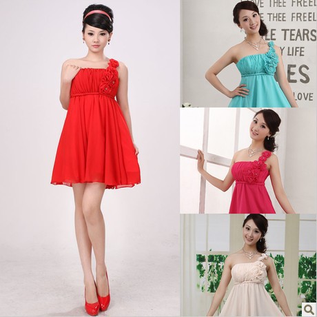 Freeshipping 2012 4 Colors One Shoulder Sweet Short Evening Dress Prom Wedding Party Bridemaid Dress   a017