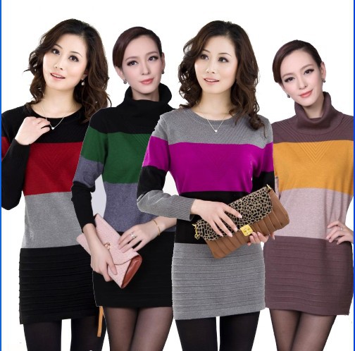 Freeshipping 2012 all-match thickening slim hip long design sweater turtleneck basic sweater one-piece dress