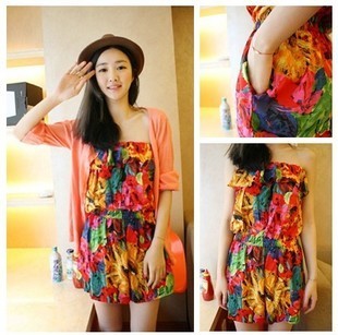 Freeshipping 2012 AMIO floweriest tropical flower laciness jumpsuit shorts oc9