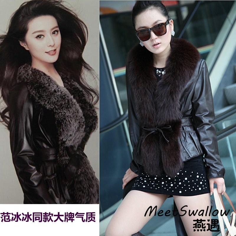 FreeShipping 2012 autumn genuine leather clothing female sheepskin outerwear fox fur