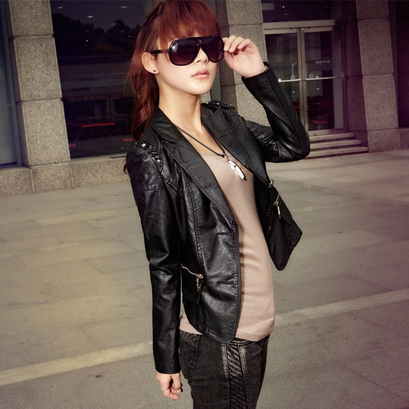 FreeShipping! 2012 autumn outerwear women's small leather clothing female short design slim PU jacket 11g3570