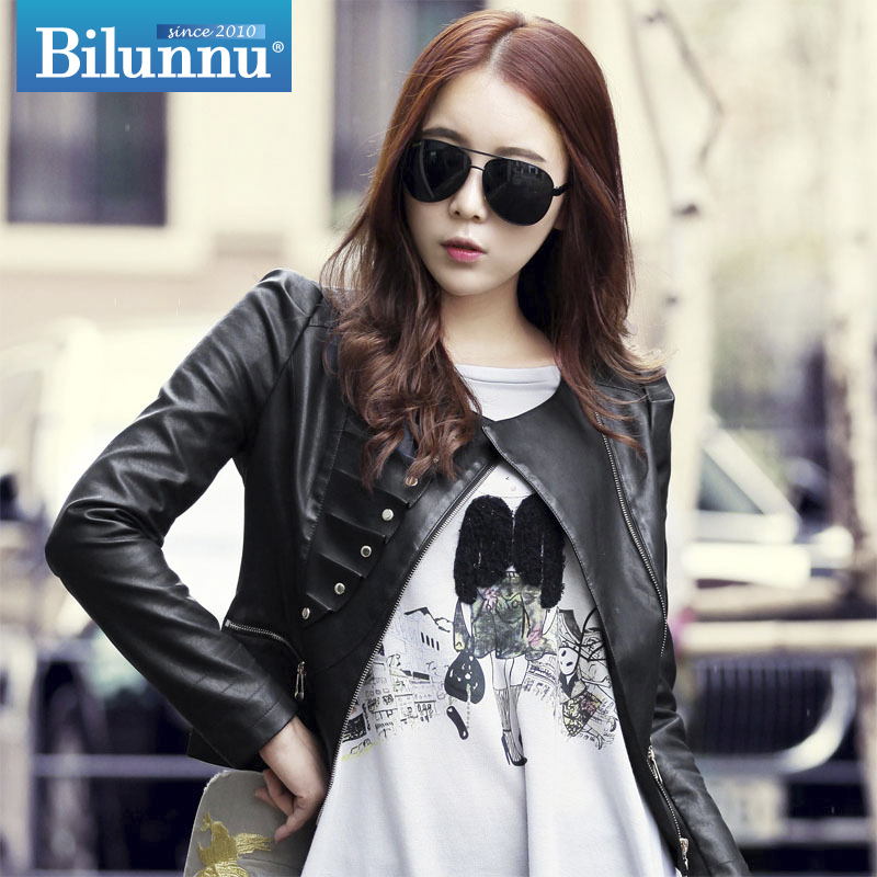 FreeShipping 2012 autumn slim short design rivet decoration women's outerwear leather clothing 2h5118yo