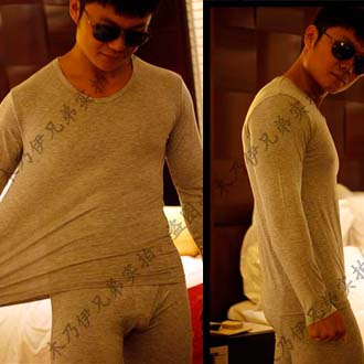 freeshipping 2012 box underwear full 100% cotton modal low o-neck thin long johns long johns male basic cotton sweater set