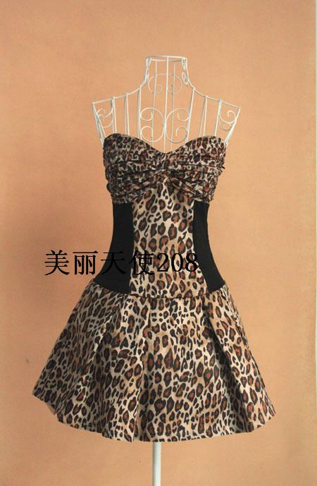 Freeshipping 2012 faux leather chest bow sweep leopard print tube top one-piece dress tube top dress IVU