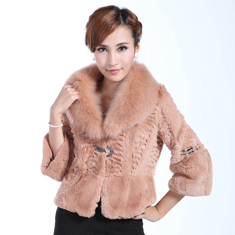 FreeShipping 2012 fox fur rabbit fur rex velvet flare sleeve female fur coat