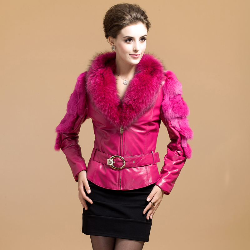 FreeShipping 2012 fox fur sheepskin genuine leather clothing female genuine leather clothing b9961