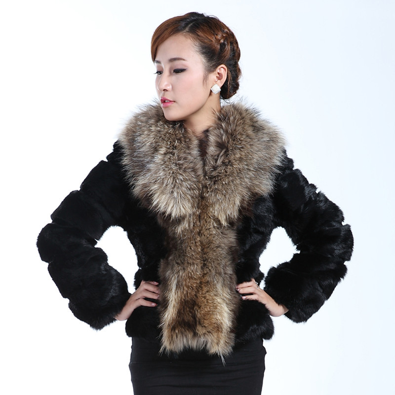 FreeShipping 2012 fur outerwear large raccoon fur rabbit fur