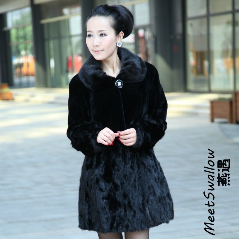 FreeShipping 2012 mink fur outerwear Women fight mink marten velvet overcoat