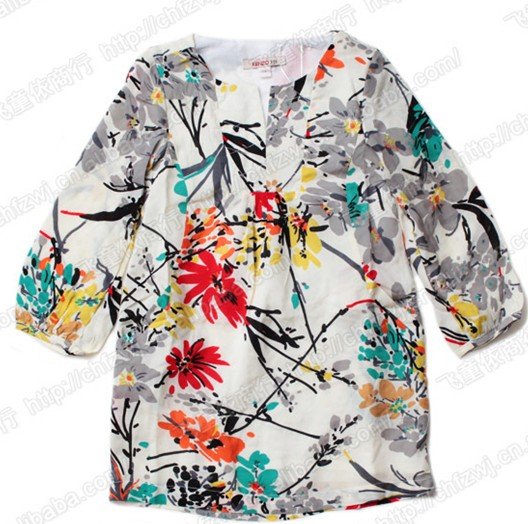 Freeshipping  2012 new arrival Wholesale 6pcs/lot / Girls flower  blouse /kids shirt, baby clothing,100%cotton