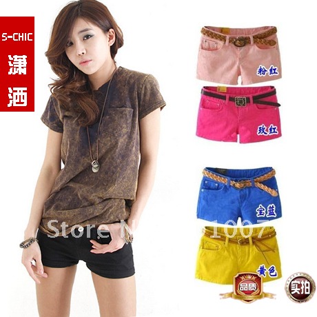 Freeshipping 2012 New fashion denim shorts women solid colour short pants hot Plus size RX9401 Wholesale and Retail
