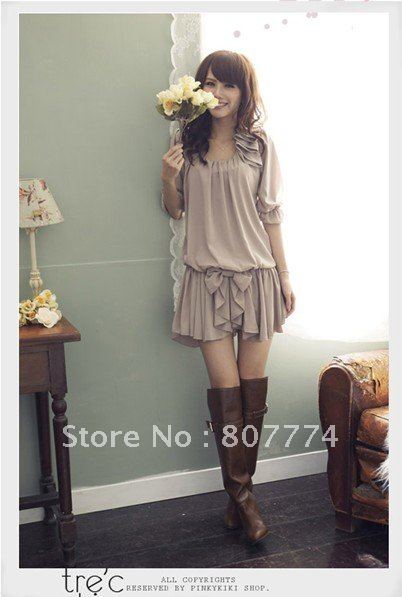 Freeshipping 2012 New Womens Spring and summer Fashion Ruffle Bowknot dress Mini chiffon dress