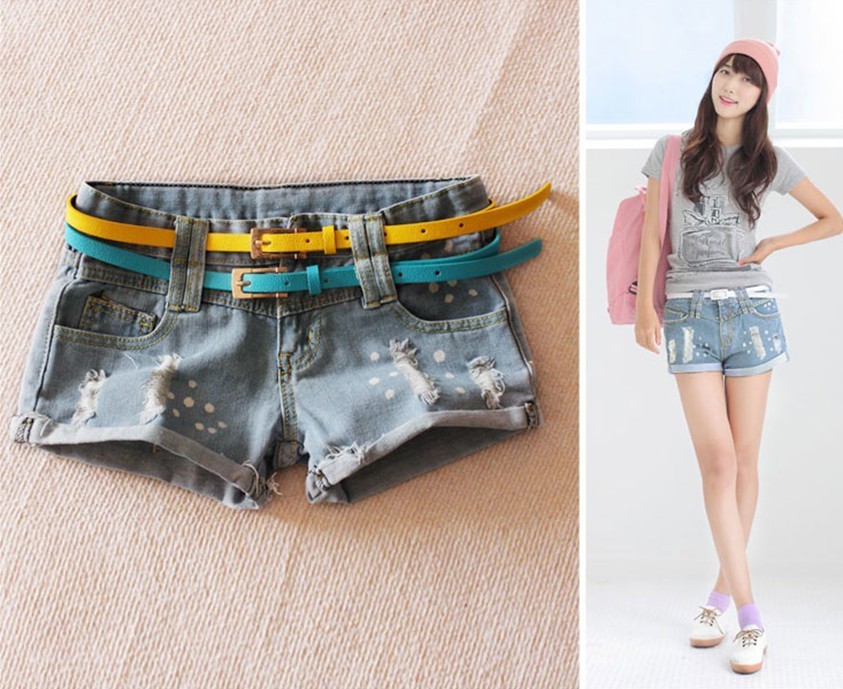 Freeshipping 2012 personalized doodle series roll-up hem retro finishing denim shorts female