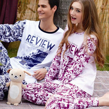 freeshipping 2012 spring and summer lovers long-sleeve casual lovers knitted cotton sleepwear lounge set