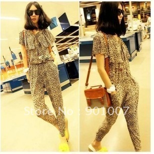 Freeshipping 2012 summer new arrival leopard print jumpsuits women harem pant casual pants LL103