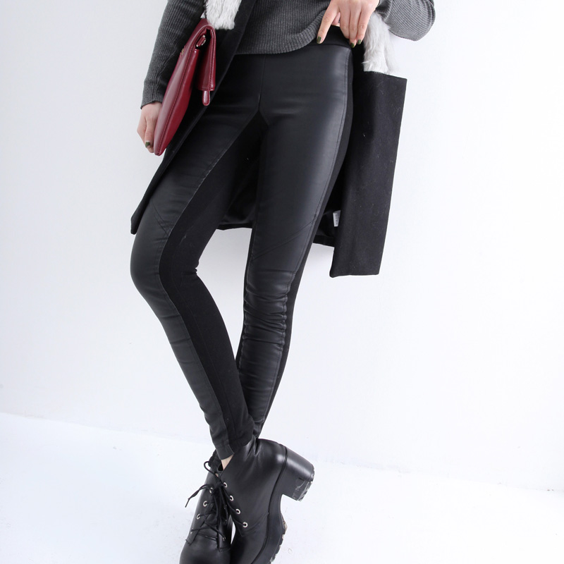 Freeshipping 2012 winter new arrival leather mosaic plus velvet elastic boot cut jeans skinny pants trousers ae070