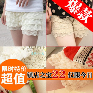 Freeshipping 2012 women's lace crochet wave tassel elastic basic shorts cake skorts