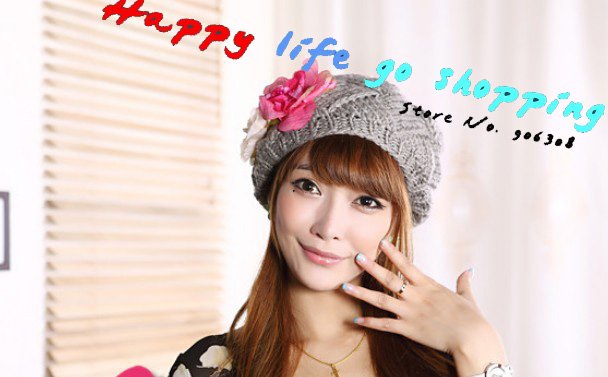 FreeShipping,2012New arrival hot sale hats for women,gray hat with beautiful flowers,warm knitted caps for winter