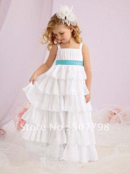 freeshipping 2012new arrvial Spaghetti Strap chiffon emprie pleated bodice little flower girl dress, baby dress in wedding,bow