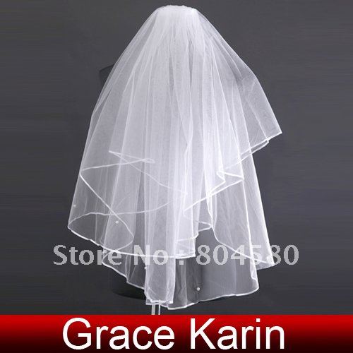 Freeshipping 2013 GK 2T Bride Bridal Wedding Cathedral Ribbon Edge Veil with Comb CL2626