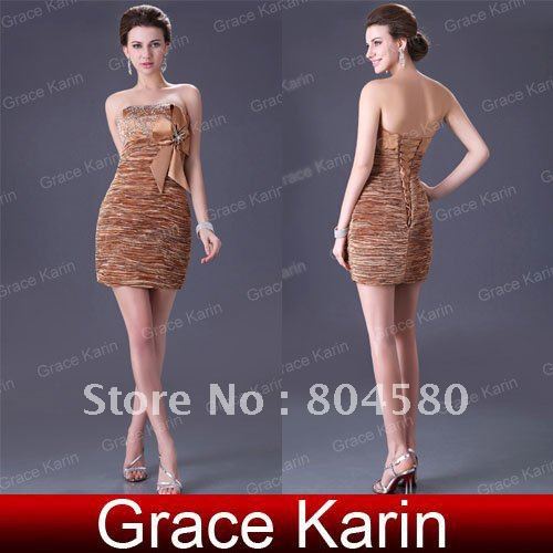 Freeshipping 2013 Gold Stretch Satin Bridesmaid Prom Party Evening Dress 8 Sizes CL3136