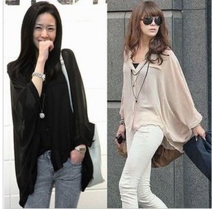 Freeshipping 2013 spring and summer batwing sleeve elegant loose chiffon shirt Plus Size Blouses