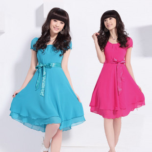 Freeshipping 2013 Spring new  fashion Cute short Sleeve knee-length chiffon casual women  Dress