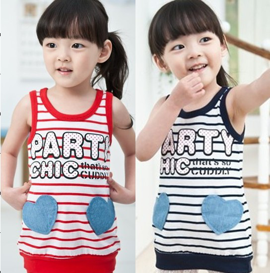 Freeshipping 2013 summer stripe preppy style T-shirt design sleeveless long vest boy girl child long spaghetti strap top