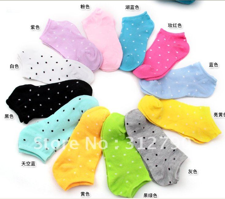 Freeshipping 30pairs/lot  New wholesale women cotton socks sports sock short socks with dot design multi-color Promotional gift