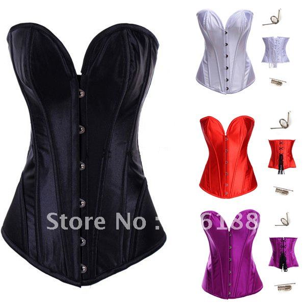 FREESHIPPING!! 4 color Full Spiral Steel Boned Corset Bustier Top Lace up Overbust Body Shaper  wholesale retail S-XL