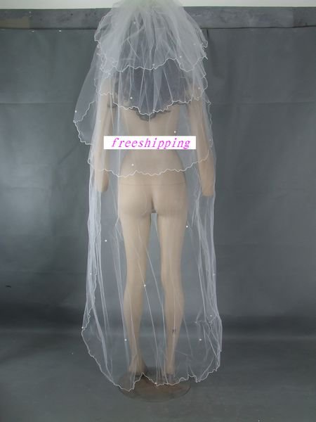 freeshipping 4 tier Bridal White Wedding veil fingertip satin -4c