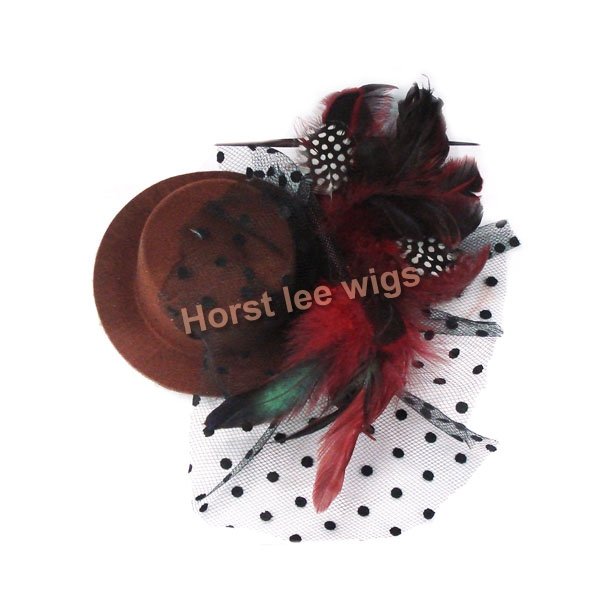 Freeshipping 5pcs/lot Coffee Feather Lace Hat mini top hat fascinator millinery Hen Party Hair Clip