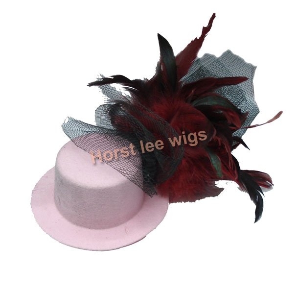 Freeshipping 5pcs/lot Pink Feather Lace Hat mini top hat fascinator millinery Hen Party Hair Clip