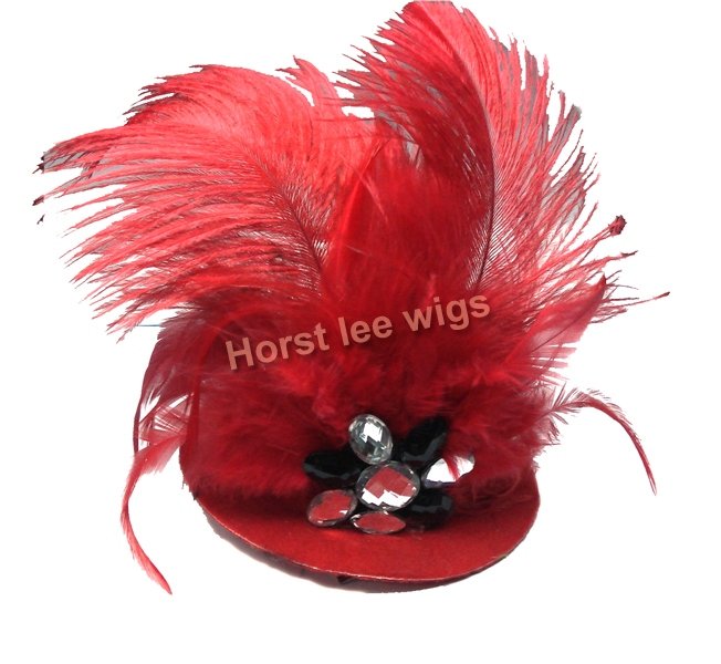 Freeshipping 5pcs/lot Red Feather Hat mini top hat fascinator millinery Hen Party Hair Clip