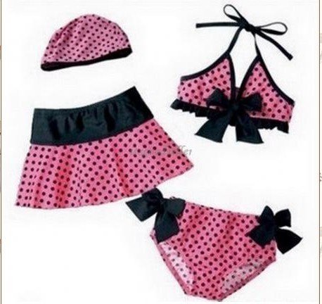 Freeshipping  8set/lot  Lovery 4-piece Set Pink Kids / Girls / Baby / Kids Swimwear Tankini Swimsuit Bikini Bather Size for 2-8Y